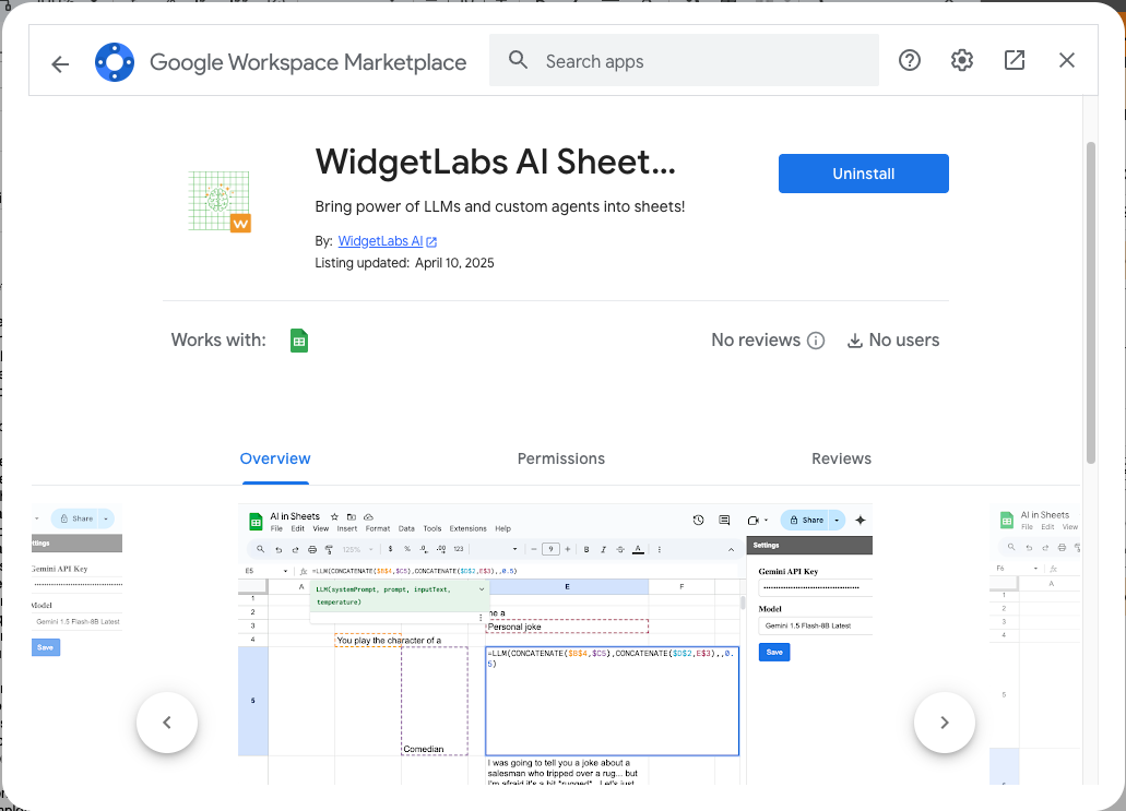 gSheetsAI on Google Workspace Marketplace